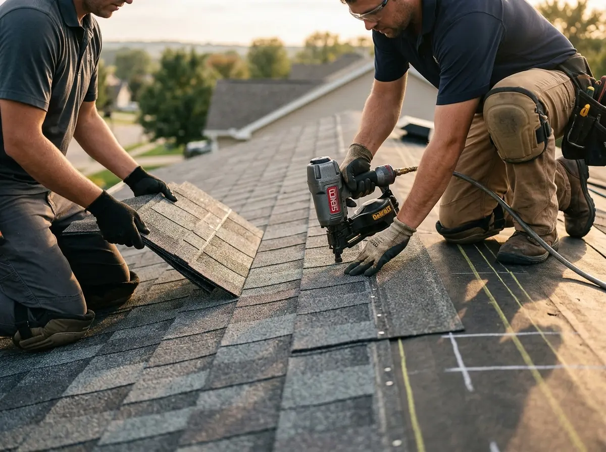 Professional roofer working on a residential roof in Cape Coral